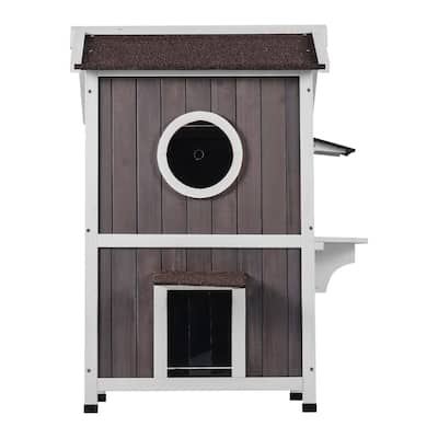 Outdoor Cat House Weatherproof, Feral Cat Shelter for Multiple Cats, Outdoor Wooden Cat House with Doors