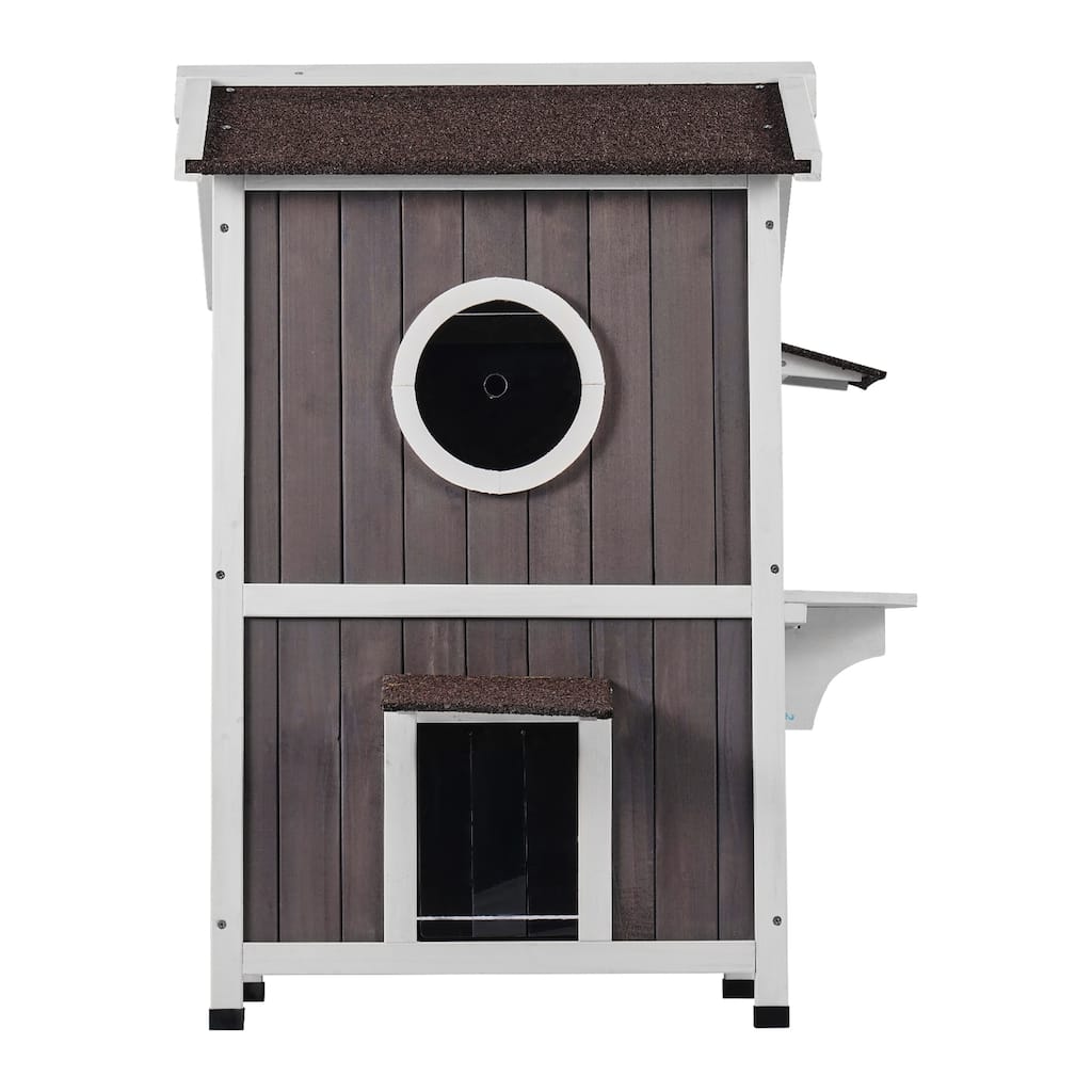 Outdoor Cat House Weatherproof, Feral Cat Shelter for Multiple Cats, Outdoor Wooden Cat House with Doors