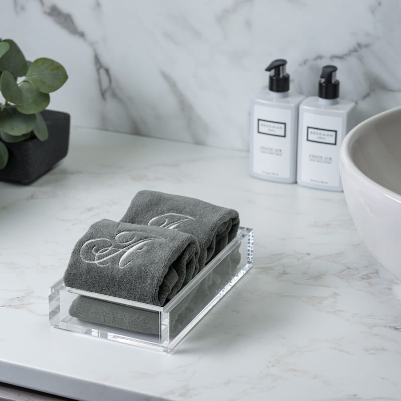 Soft Velour Silver Monogrammed Towels Fingertip - Set of 2