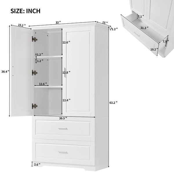 Tall Bathroom Storage with Two Doors and Drawers Bed Bath