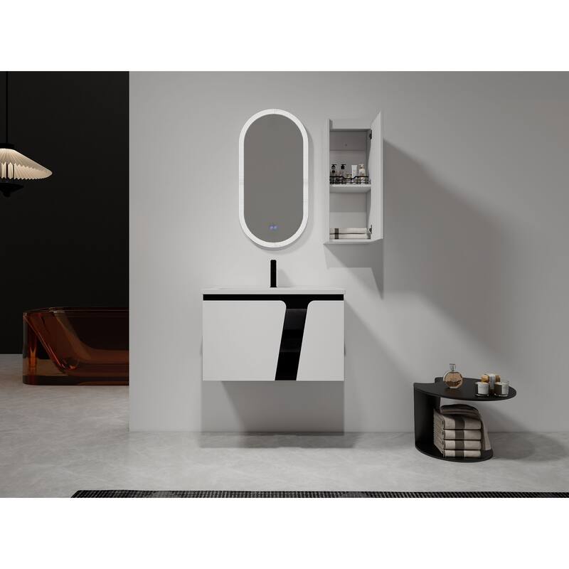 Modern Wall-Mounted Bathroom Side Cabinet with Soft-Close Doors, Floating Design, 6 Storage Compartments, 12-Inch Width