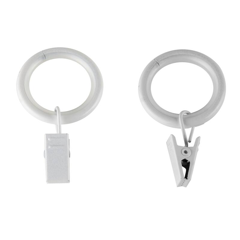 InStyleDesign 7/8 inch Noise-Canceling Curtain Rings w/Clip (Set of 10) - White