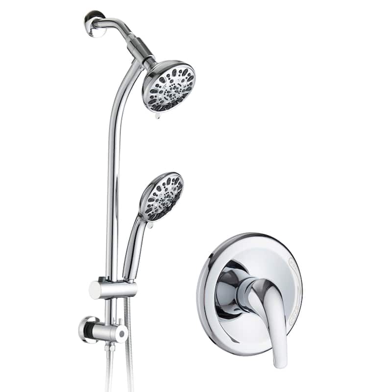 Drill-Free Stainless Steel Slide Bar Combo Rain Showerhead 7-Setting Hand, Dual Shower Head Spa System (Rough-in Valve Included) - Chrome