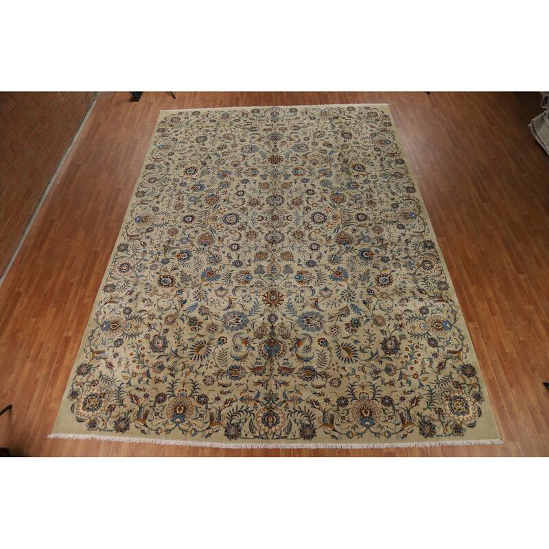 Vegetable Dye Floral Kashan Persian Large Rug Handmade Wool Carpet - 11'0"x 14'11"