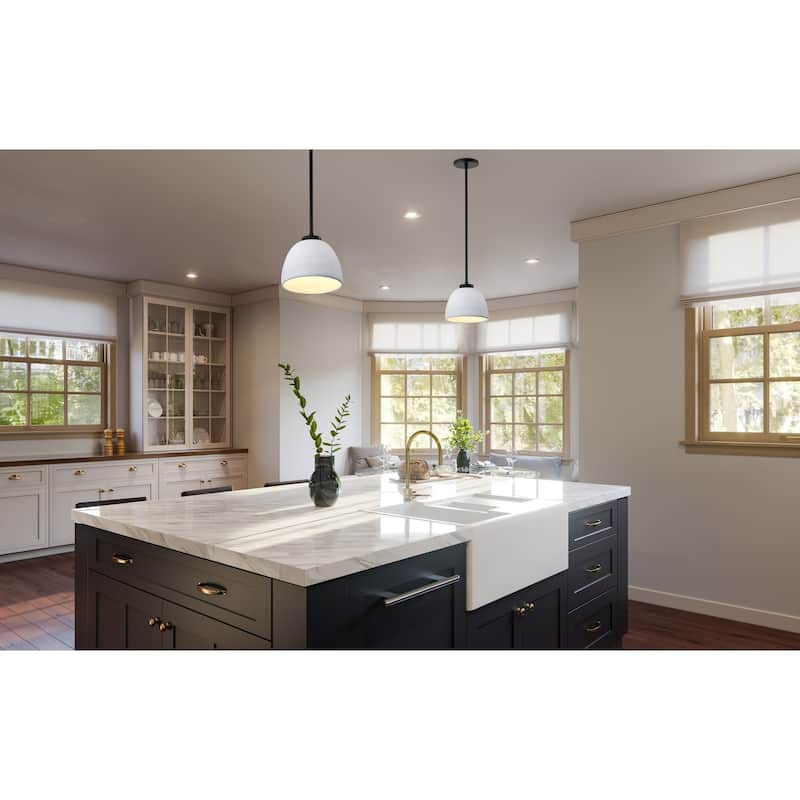 Collins 8 Inch Mini Pendant with White Ceramic - Matte Black
