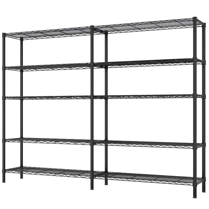5-Tier Matte Black Iron Adjustable Shelf Storage Rack with Stable Leveling Feet for Home Kitchen or Office - 177 × 40 × 180 cm