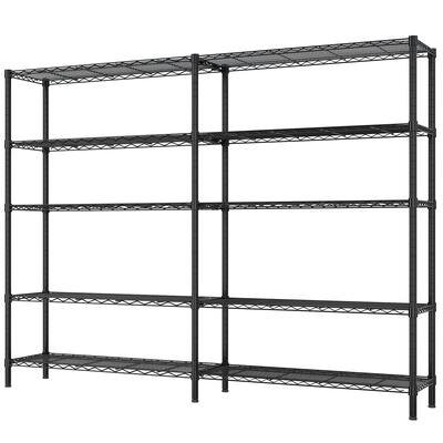 5-Tier Matte Black Iron Adjustable Shelf Storage Rack with Stable Leveling Feet for Home Kitchen or Office - 177 × 40 × 180 cm