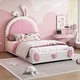 preview thumbnail 13 of 22, Twin Size Upholstered Platform Bed with Ribbit Shaped Headboard, Cute Animal Shaped Bed Frame with Bed End Storage Pocket White