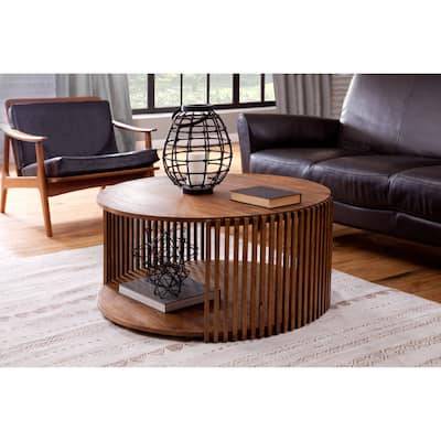 Fenwick Dark Mango Solid Wood Round Slatted Coffee Table