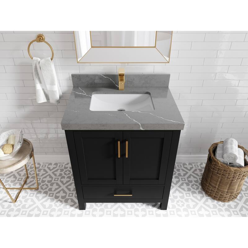 Willow Collections 30 in. W x 22 in. D Malibu Single Sink Bathroom Vanity with Countertop - 2" Piatra Gray - Black