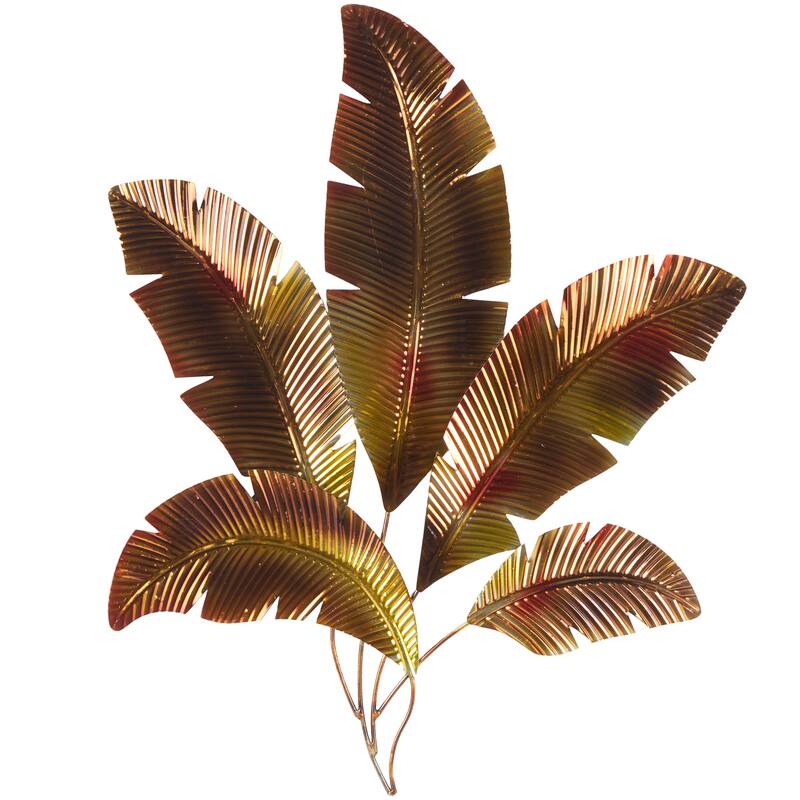 Stainless Steel Metal Palm Tree Ombre Layered Leaf Wall Decor with Gold Accents - Copper - Roche River Decor