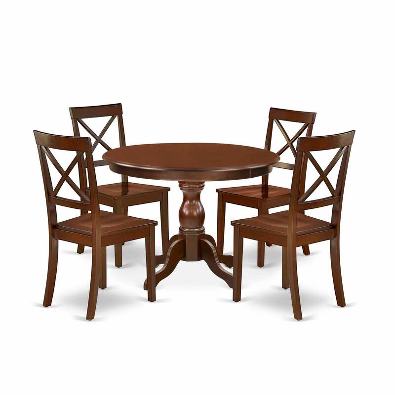 HomeStock 5-Piece Mahogany Finish Solid Wood Top Dining table with 4 Chairs