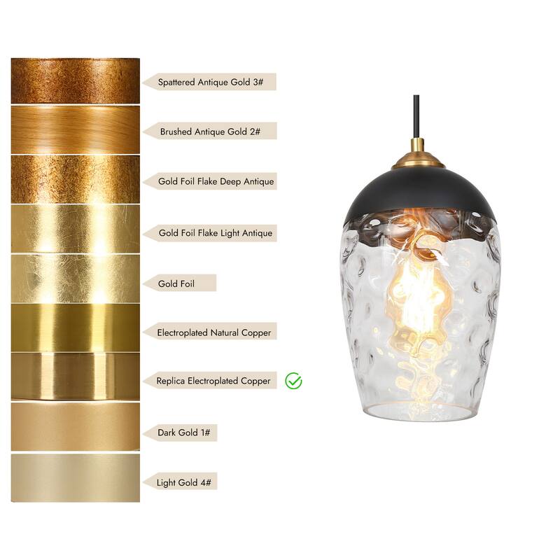 Modern Contemporary 1-Light Black and Gold Hammered Glass Pendant Light Fixtures for Kitchen Island