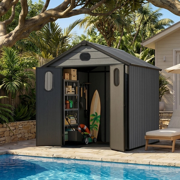 Aoodor 6 x 7.5 FT Outdoor Resin Storage Shed - 6 x 7.5 FT - On