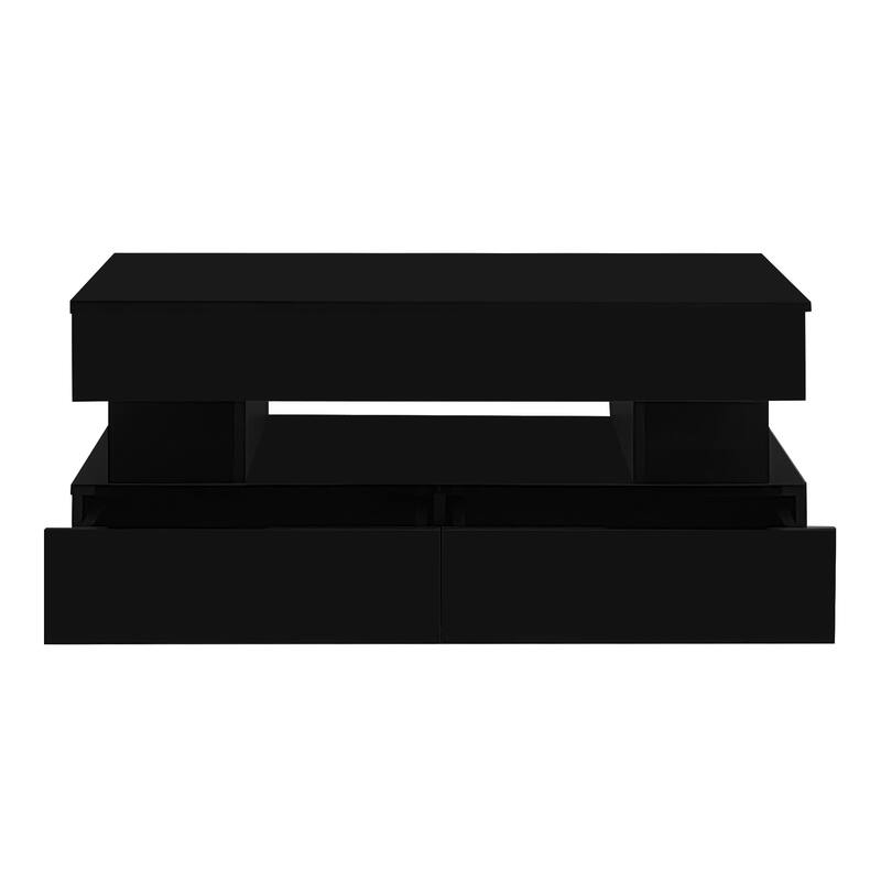 Lift-Top Coffee Table with 2 Drawers, Modern Center Table with Hidden Storage Compartment and LED Lights for Living Room