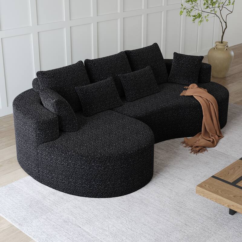 L-Shaped Curved Cloud Sectional Couch, Oversized Chenille Upholstered 4-Seater Sofa, Full Compressed Corner Sofa with 7 Pillows