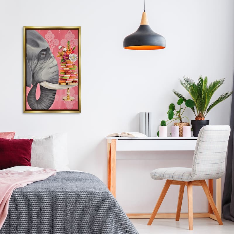 Stupell Elephant & Stacked Desserts Framed Floater Canvas Wall Art Design By Heather Gauthier