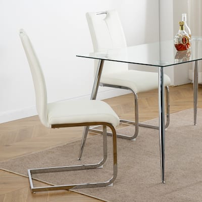 Set of 2,Dining Chairs with Faux Leather Padded Seat Upholstered Chair with Chrome Metal Legs