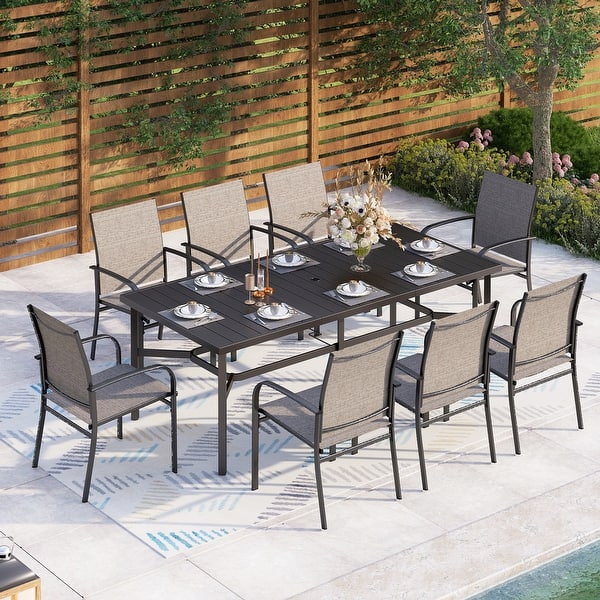 slide 2 of 36, MAISON ARTS 9-Piece Outdoor Dining Set with 8 Textilene Chairs and Rectangle Dining Table Brown