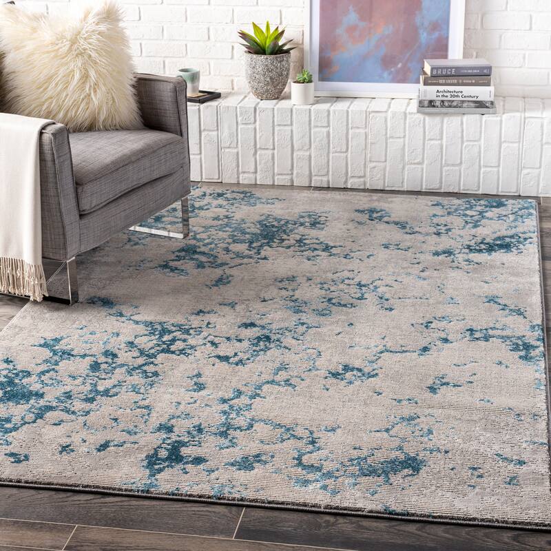 Artistic Weavers Perig Gray & Blue Abstract Contemporary Area Rug - 9' x 12' 4" - Gray/Teal