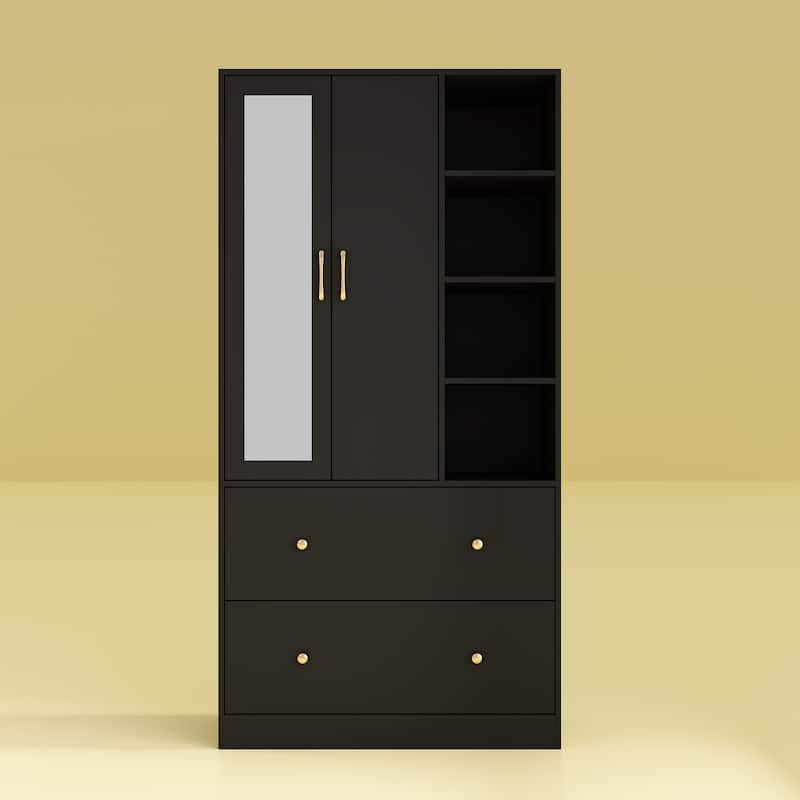 Wardrobe Closet Armoire Mirror Scalable Hanging Rod Storage Dresser