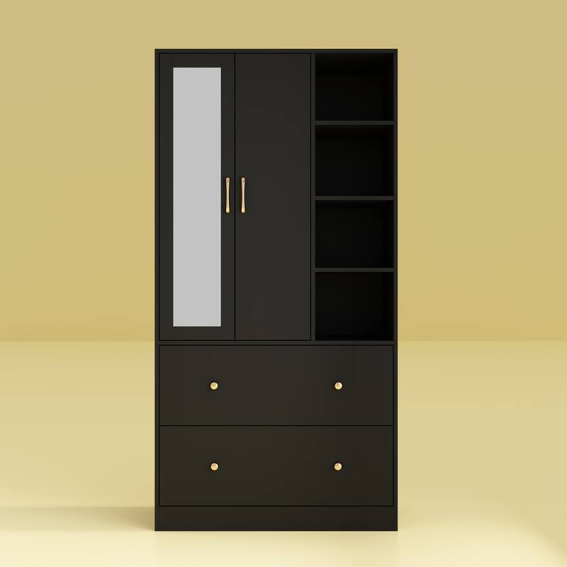 Wardrobe Closet Armoire wi/Mirror & Scalable Hanging Rod Space Saving