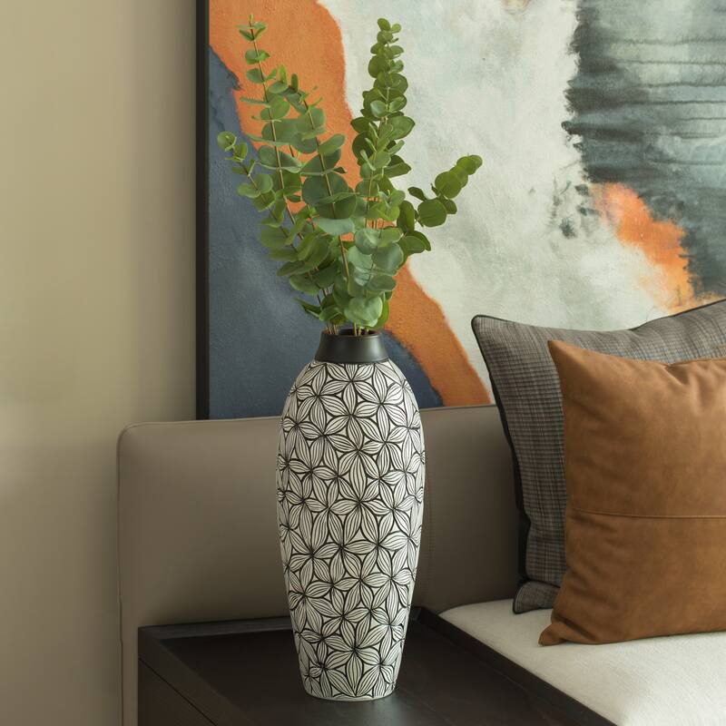 Flower-Inspired Ceramic Vase - Unique White 17-Inch-Tall Round Table Decor for Entryway, Dining Room, Living Room, Classic White