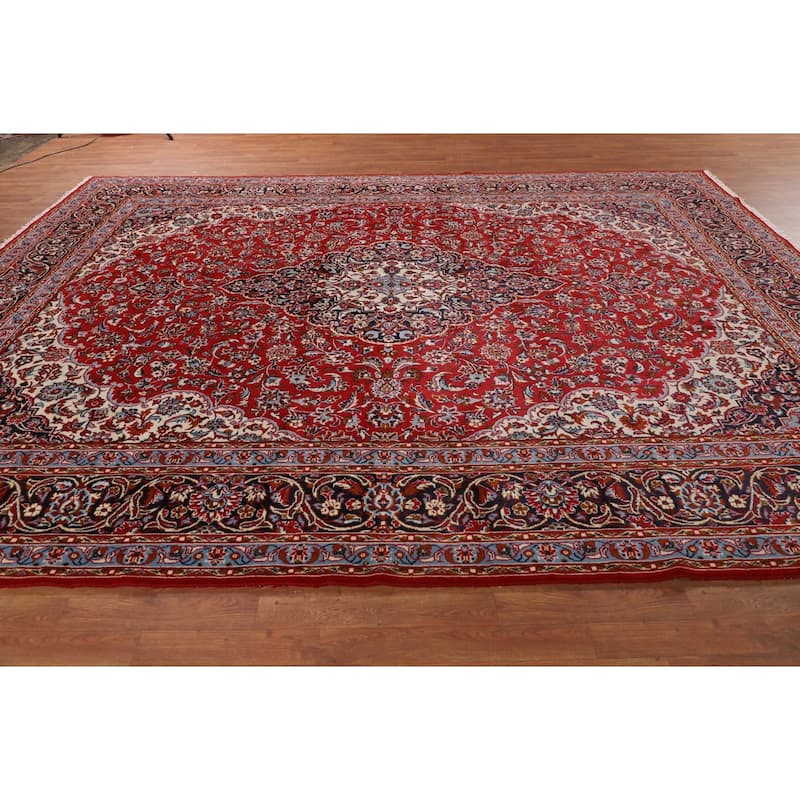 Floral Kashan Turkish Area Rug Machine Made Living Room Red Carpet - 9'8" x 12'9"