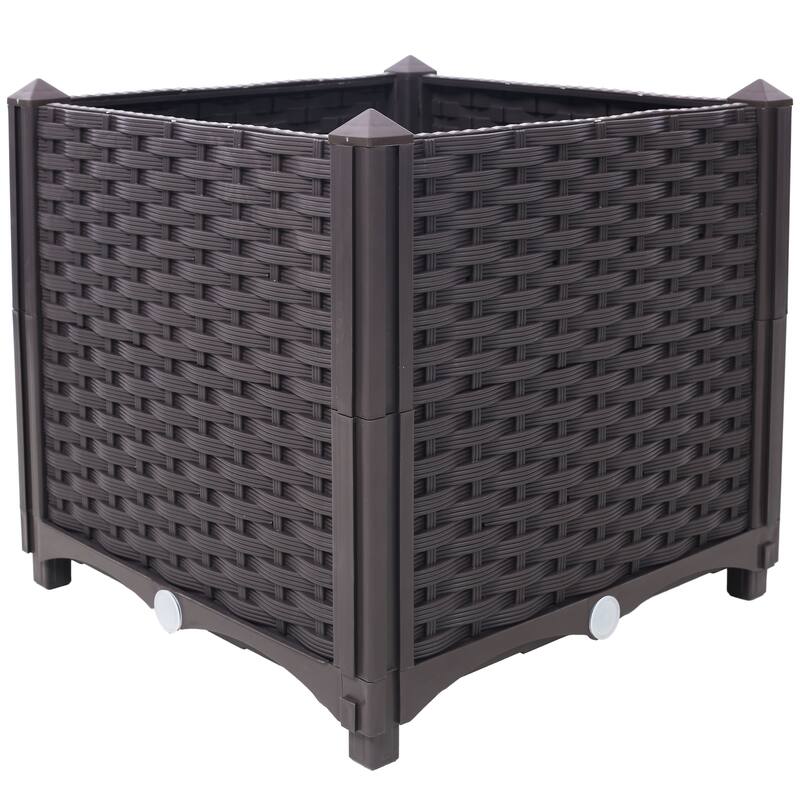 Portable Vegetable & Flower Planter Box, for Patio, Balcony, Backyard - Brown+15.7" L X 15.7" D X 14.7" H