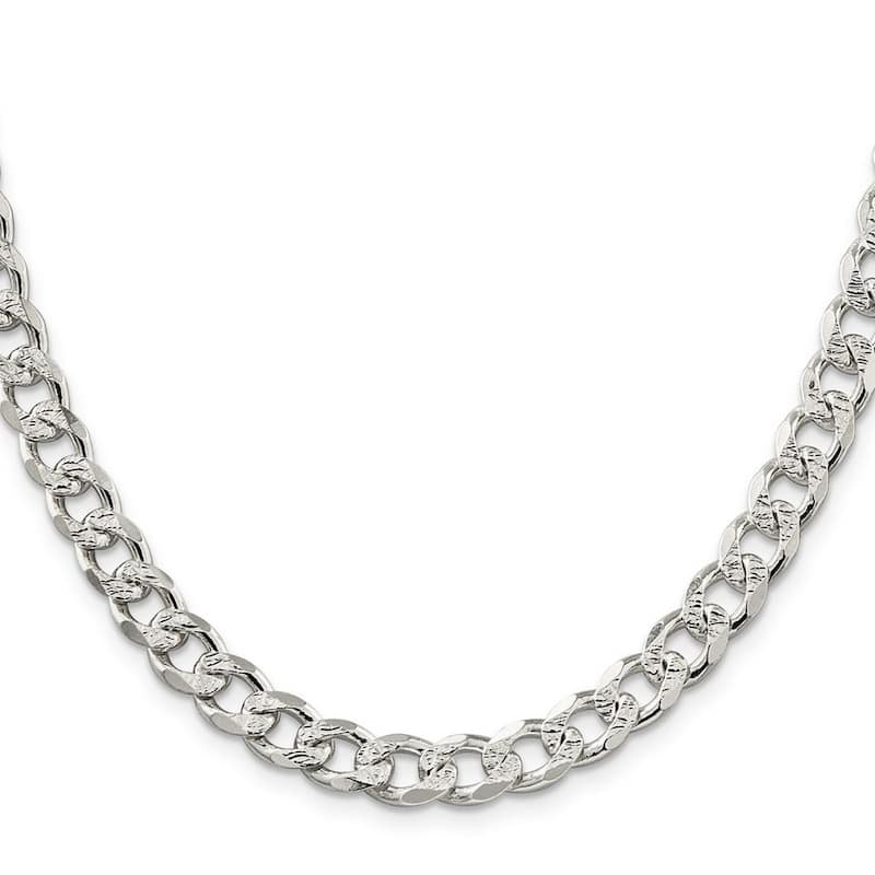 Curata 925 Sterling Silver Solid Polished 8mm Pave Curb Chain Anklet 9 Inch Lobster Claw