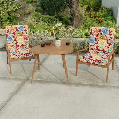 22" x 44" Red Floral Outdoor Chair Cushion with Ties and Loop - 44'' L x 22'' W x 4'' H