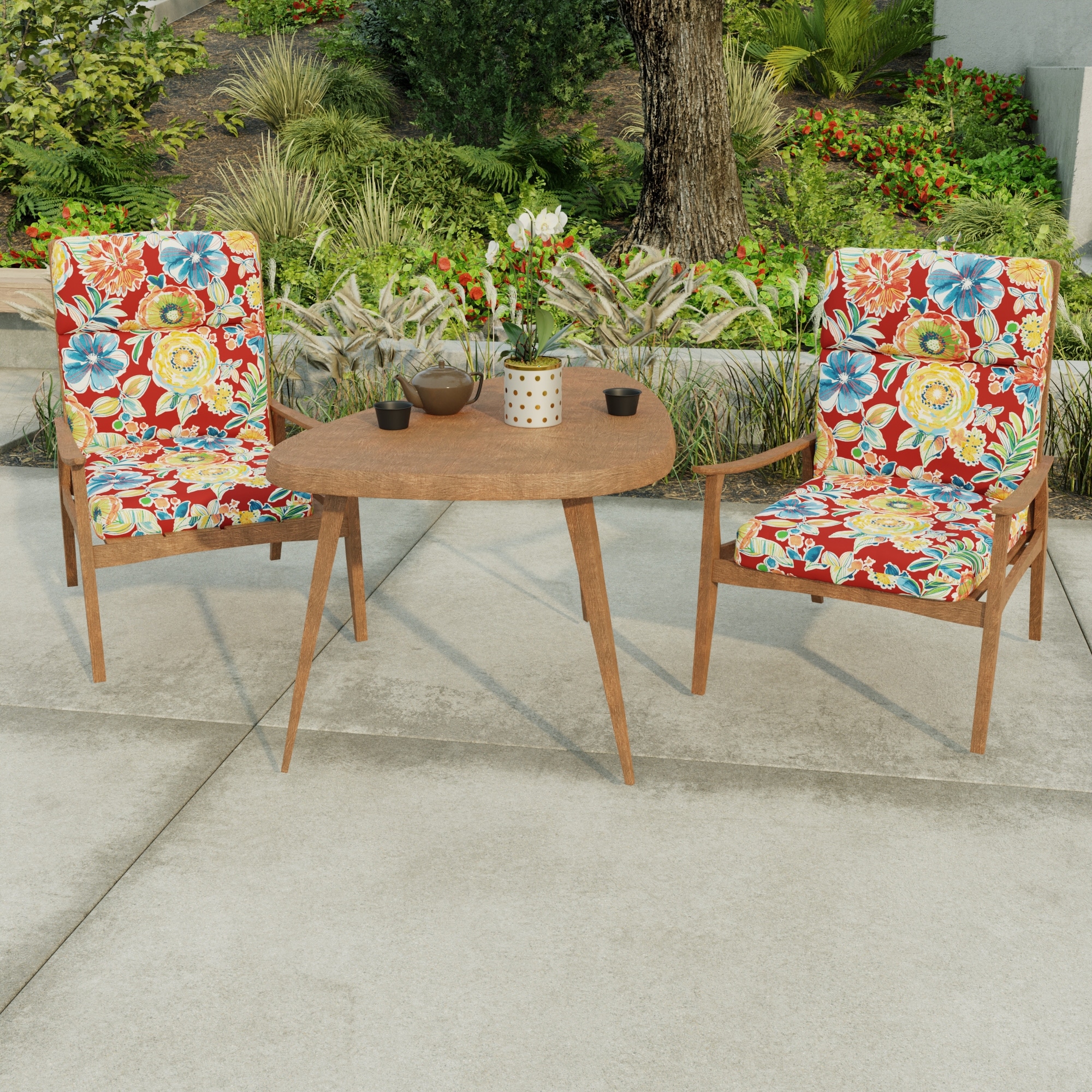 22" x 44" Red Floral Outdoor Chair Cushion with Ties and Loop - 44'' L x 22'' W x 4'' H