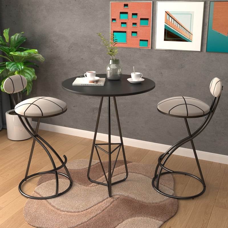Round Bar Stools S-shaped Stripe Kitchen Stool Set of 2 Modern Velvet Upholstered Counter Chair for Dining Room - Black