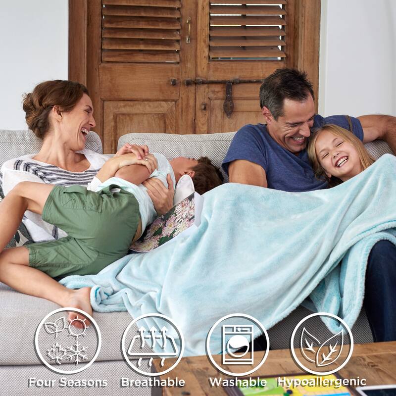 Poly Fleece Sherpa Throw - Oversized Plush Woven Polyester Bed or Sofa Blanket by Windsor Home