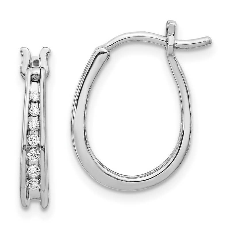 Curata 14k White Gold Diamond Hoop Earrings - 16x12mm Wide 2mm Thick