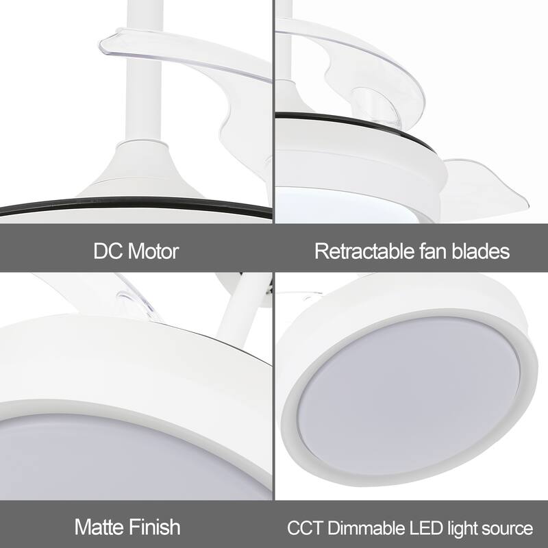 Oaks Aura Modern 36in. LED Light Memory Retractable Ceiling Fan with Light, 6-Speed,Dc Motor Technology, Remote Control