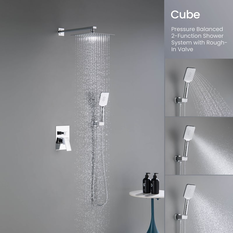 Cube Pressure Balanced 2-Function Shower System with Rough-In Valve