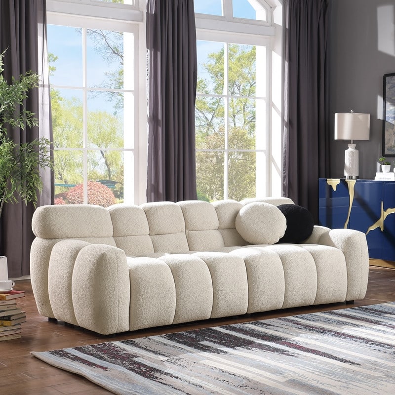 Two Sizes Of Teddy Velvet Upholstered Sofa
