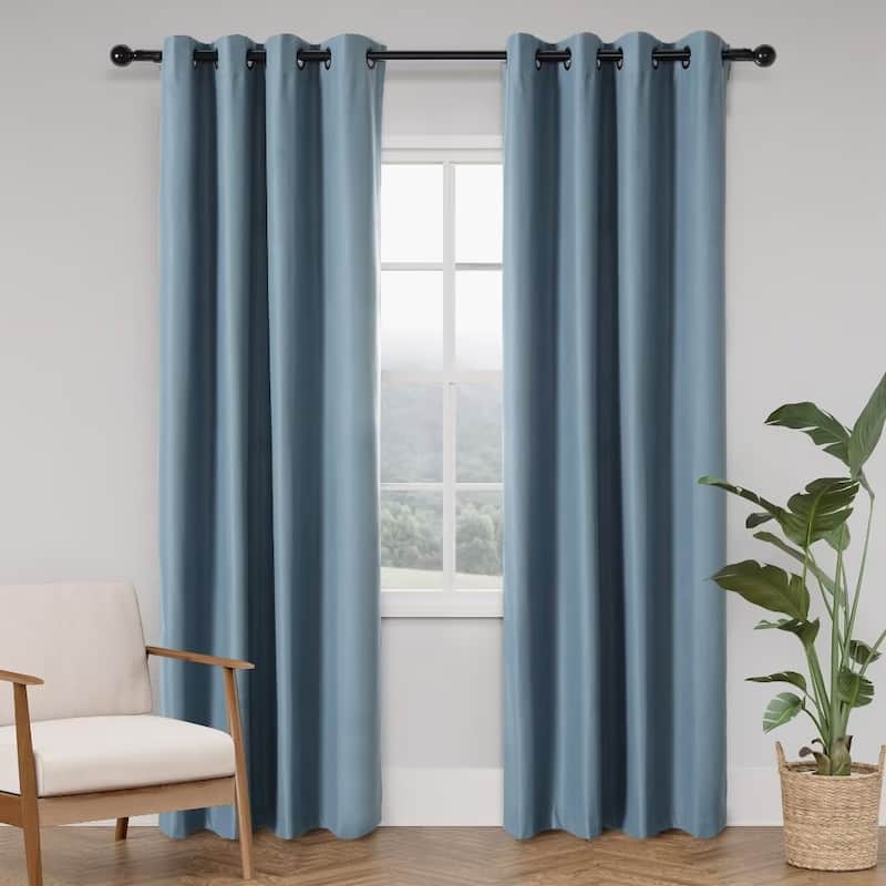 Soft Cotton Feel Twill Polyester 100% Blackout Grommet Pair (2 panels) - 52"Wx84"L - River Blue