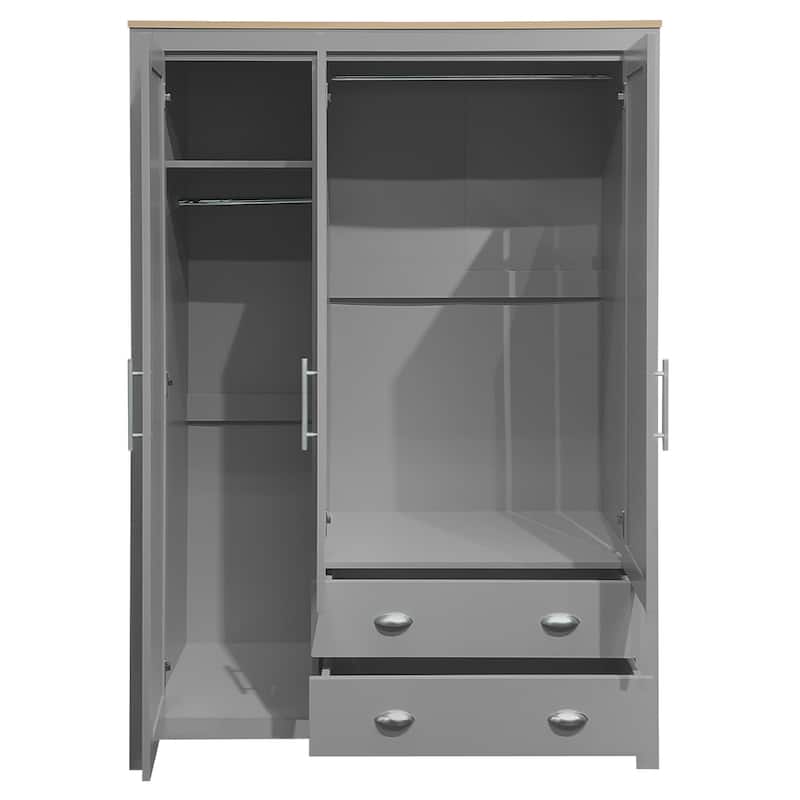 Large Capacity Wardrobe, 3 Door Armoires Clothes Storage Cabinet with 2 Hanging Clothes Rods & 2 Drawers for Bedroom