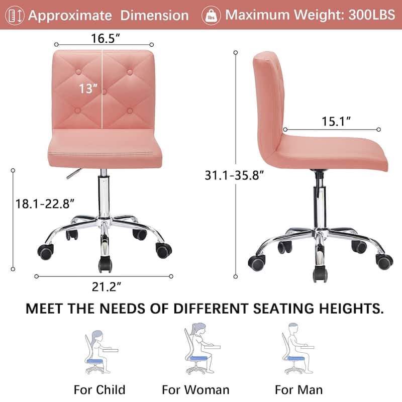 Javlergo Armless Office Desk Chair, PU Leather Mid-Back Adjustable Height 360° Rolling Swivel for Home Office Work