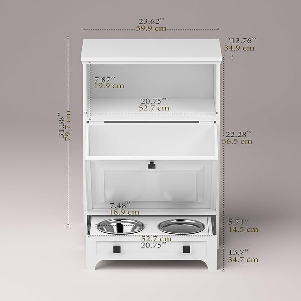 dimension image slide 1 of 7, Roomfitters Dog Feeding Station with 2 Elevated Dog Bowls, Tilt Out Pet Feeding Cabinet Station