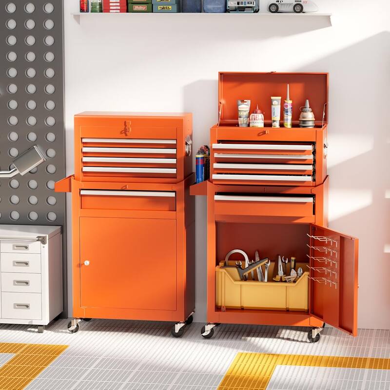 5 Drawer 2 in 1 Rolling Tool Chest Storage Box Garage Rolling Cabinet with Detachable Top Tool Box and Universal Lockable Wheels