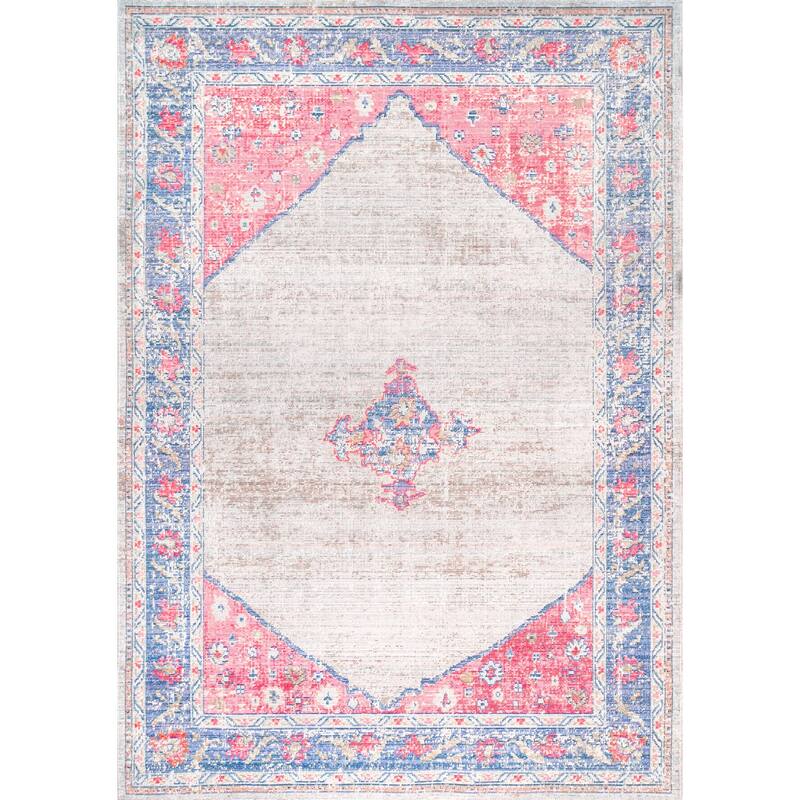 Nuloom Grey Transitional Classical Medallion Fading Folktime Border Area Rug