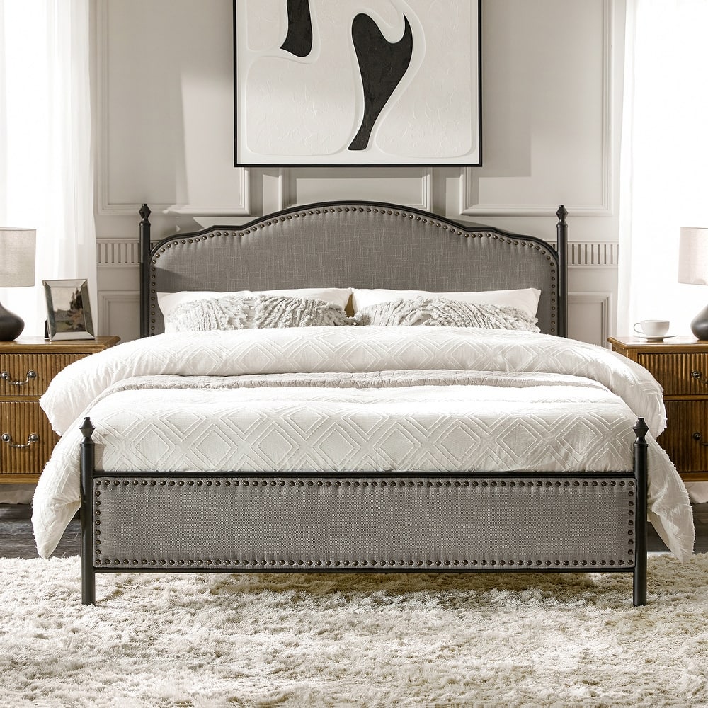Dimas Modern Queen Size Upholstered Platform Bed with Metal Legs