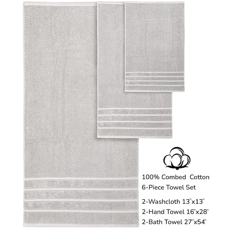 Feather and Stitch NY 650 GSM Premium Cotton 6 Piece Towel Set Super Absorbent Quick Dry Spa Quality