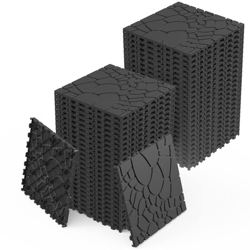 44pcs Stone texture 12" Patio Deck Tiles, DIY Module Interlocking Decking Tiles Floor Tile