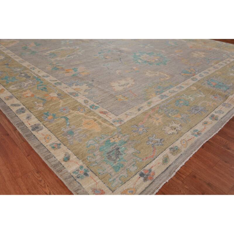 Hand Knotted Oriental 100% Wool Carpet Transitional All-Over Greys & Charcoal Oushak Area Rug - 11' 11'' X 9' 2''