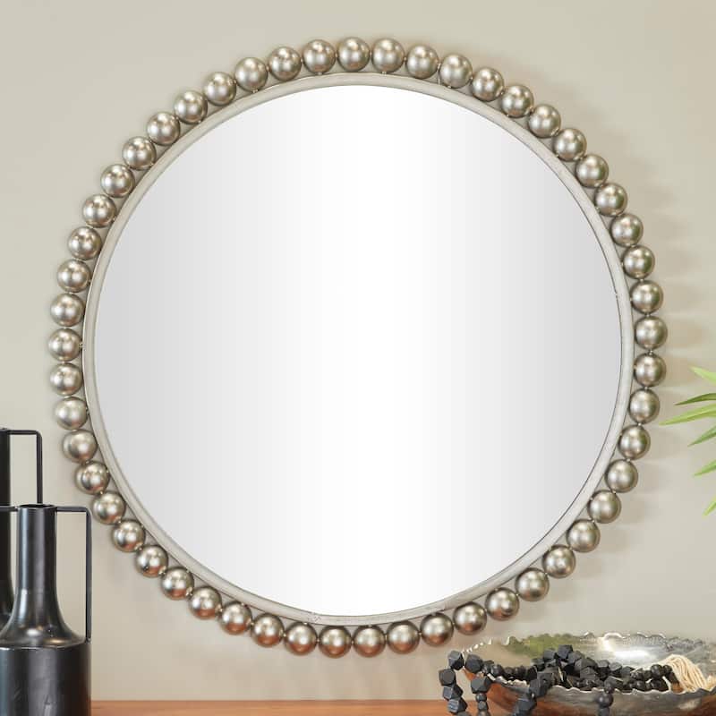 CosmoLiving by Cosmopolitan Metal Wall Mirror with Bead Detailing - 1.00W x 36.00L x 36.00H - Silver