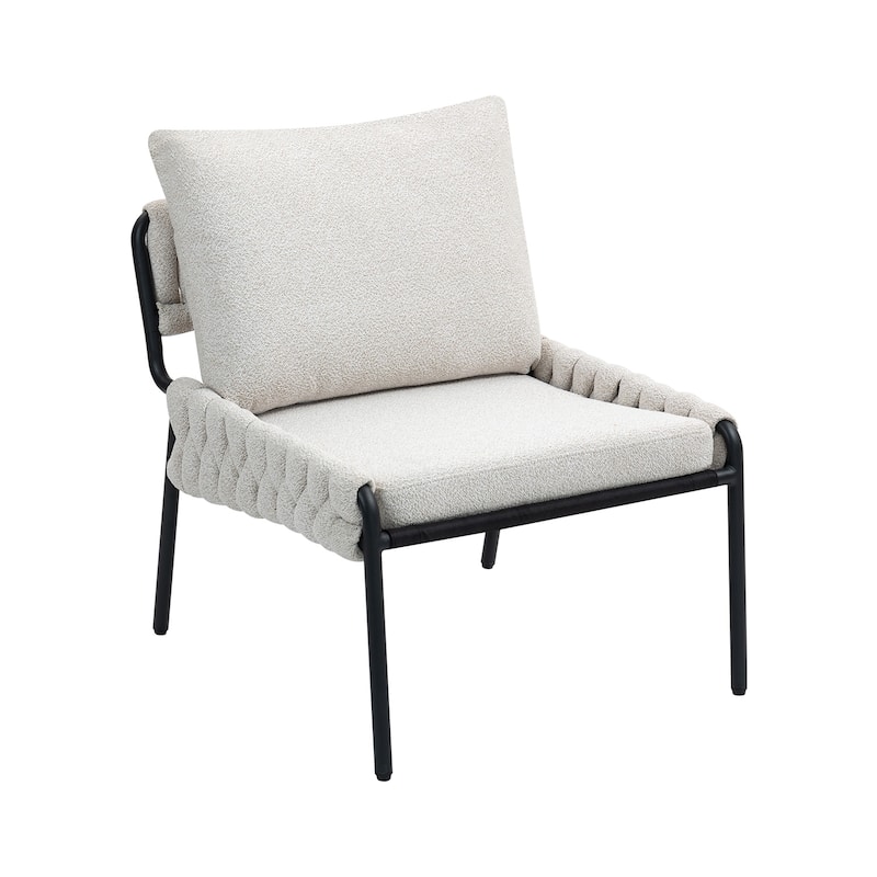 Fabric Accent Lounge Chair with Braided Upholstery, Metal Frame and Ergonomic Cushioned Support